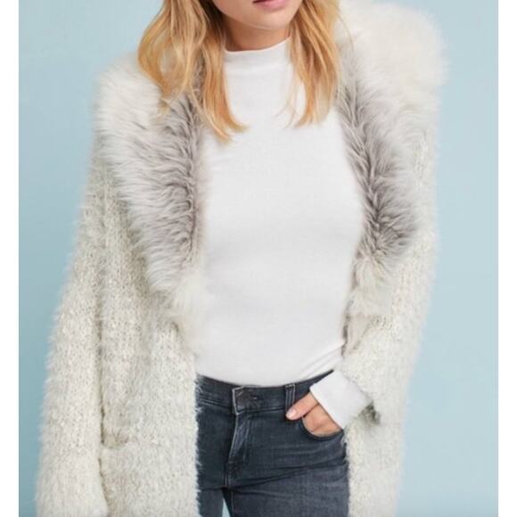 Anthropologie Sleeping on Snow White Knit Cardigan with Faux Fur small - Picture 3 of 3